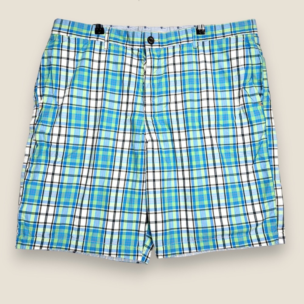 Tommy Bahama Reversible Shorts Men Size 40‎ Blue White Check 100% Cotton Chino